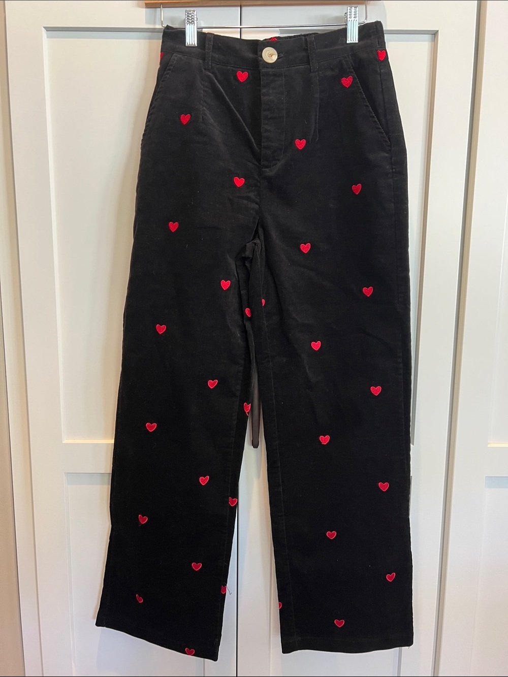 Cider Embroidered Heart Wide Leg Corduroy Trousers Black Red Small NWOT